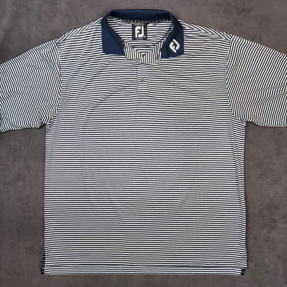 FootJoy Polo Shirt Mens XL Navy Blue White Striped Lisle Golf ProDry Performance - Picture 1 of 8